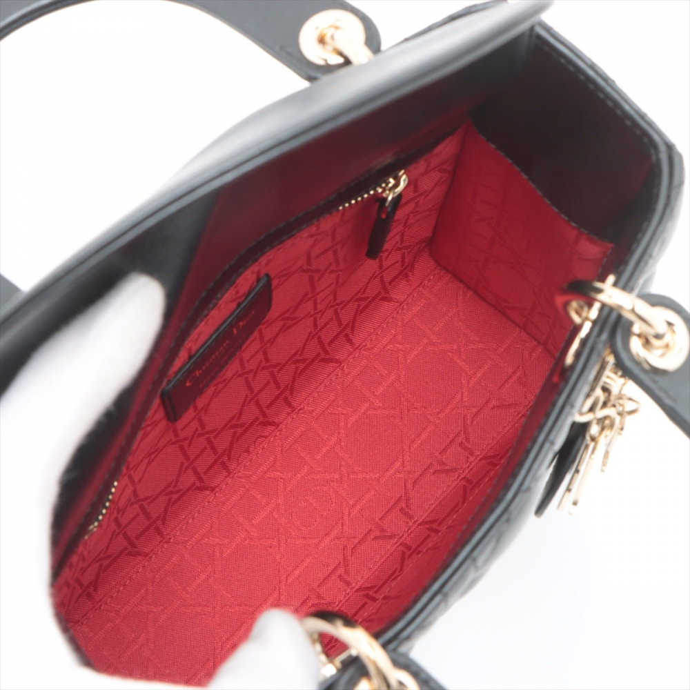Christian Dior Lady Dior Small Lambskin Leather My ABCDior Cannage Tote Handbag Black