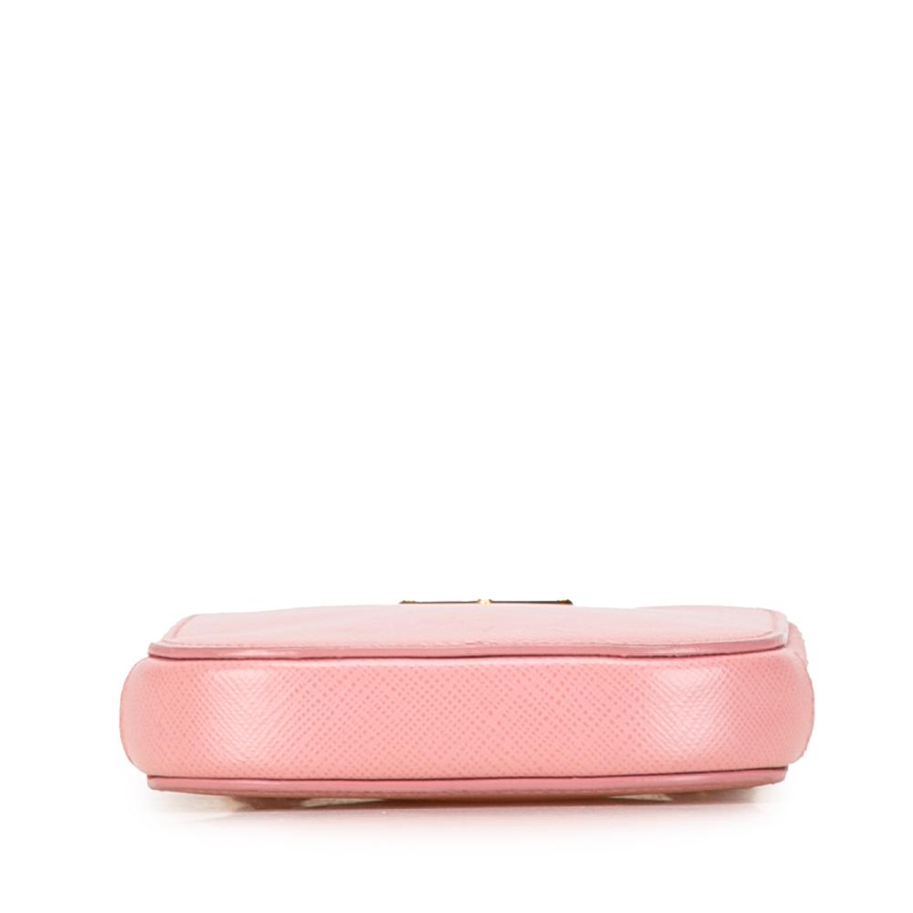 Prada B Prada Pink Saffiano Leather Mini Crossbody Phone Pouch Italy