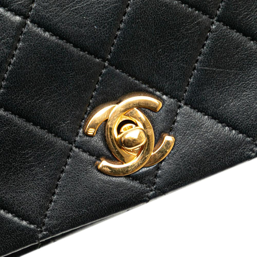 Chanel B Chanel Black Lambskin Leather Leather Mini CC Quilted Lambskin Full Flap France