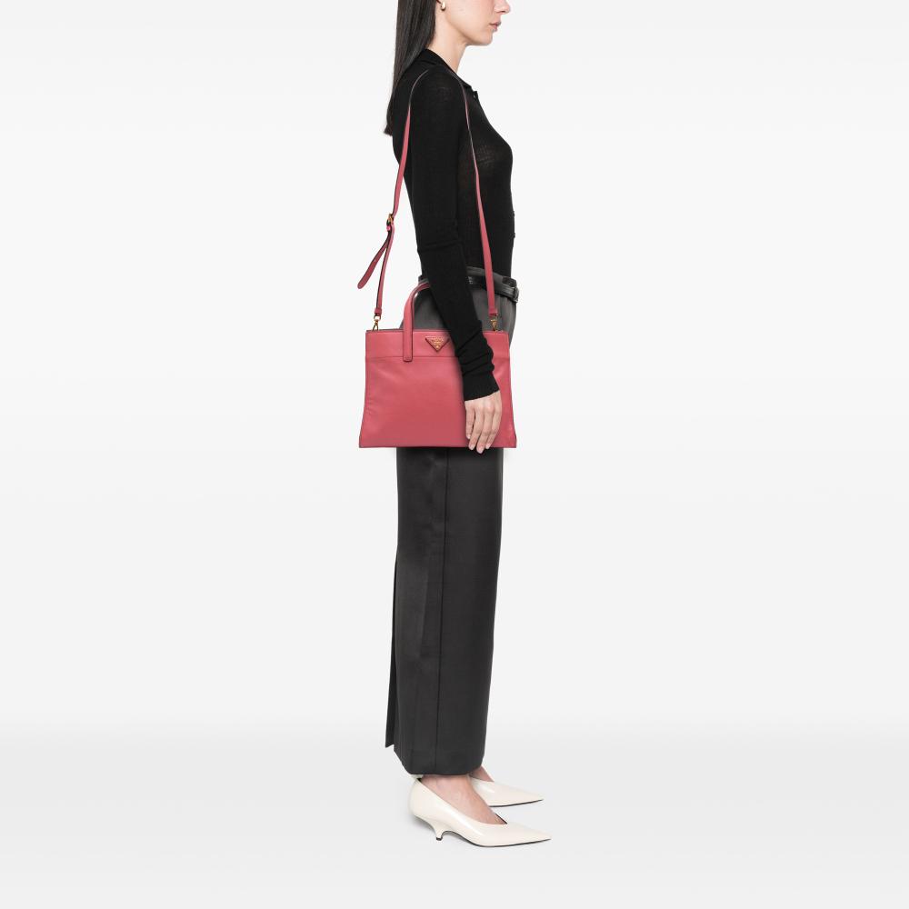 Prada B Prada Pink Blush Saffiano Leather Soft Triple Pocket Tote Italy