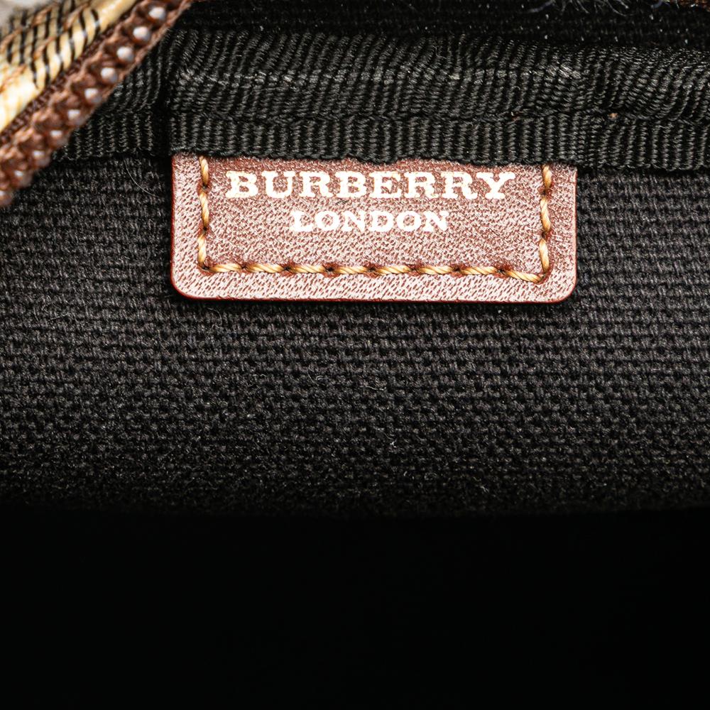 Burberry B Burberry Brown Beige Canvas Fabric Haymarket Check Crossbody Italy
