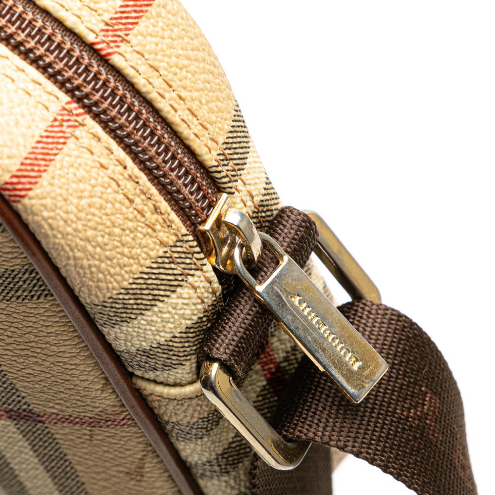 Burberry B Burberry Brown Beige Canvas Fabric Haymarket Check Crossbody Italy