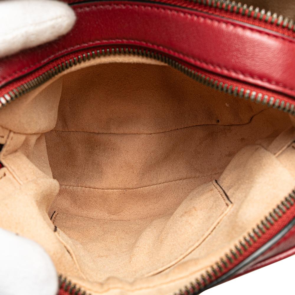 Gucci B Gucci Red Calf Leather GG Marmont Matelasse Double Zip Crossbody Italy