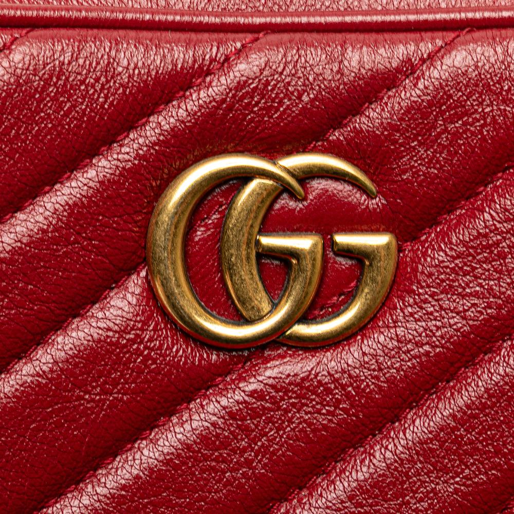 Gucci B Gucci Red Calf Leather GG Marmont Matelasse Double Zip Crossbody Italy