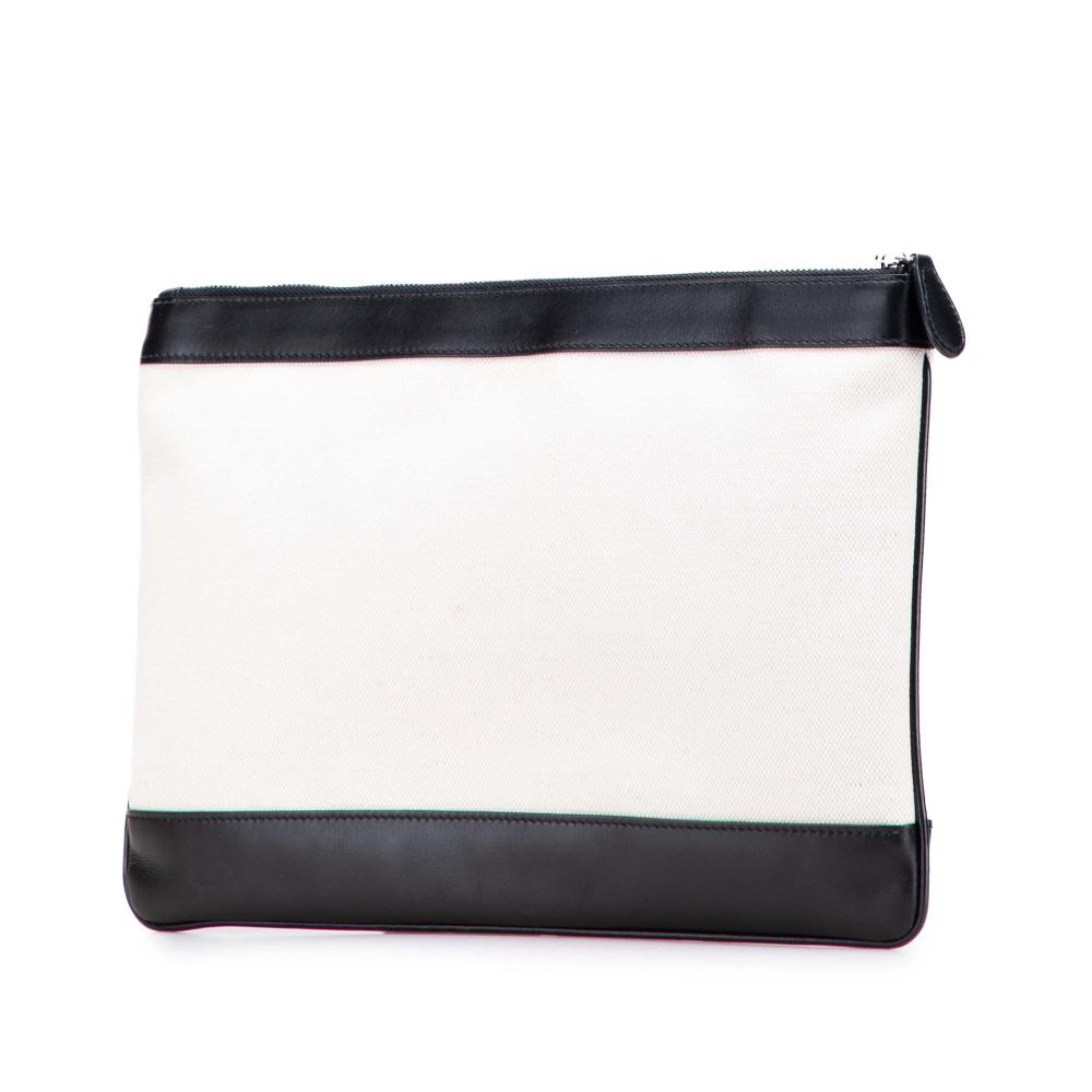 Balenciaga AB Balenciaga White Canvas Fabric M Navy Clip Clutch Italy