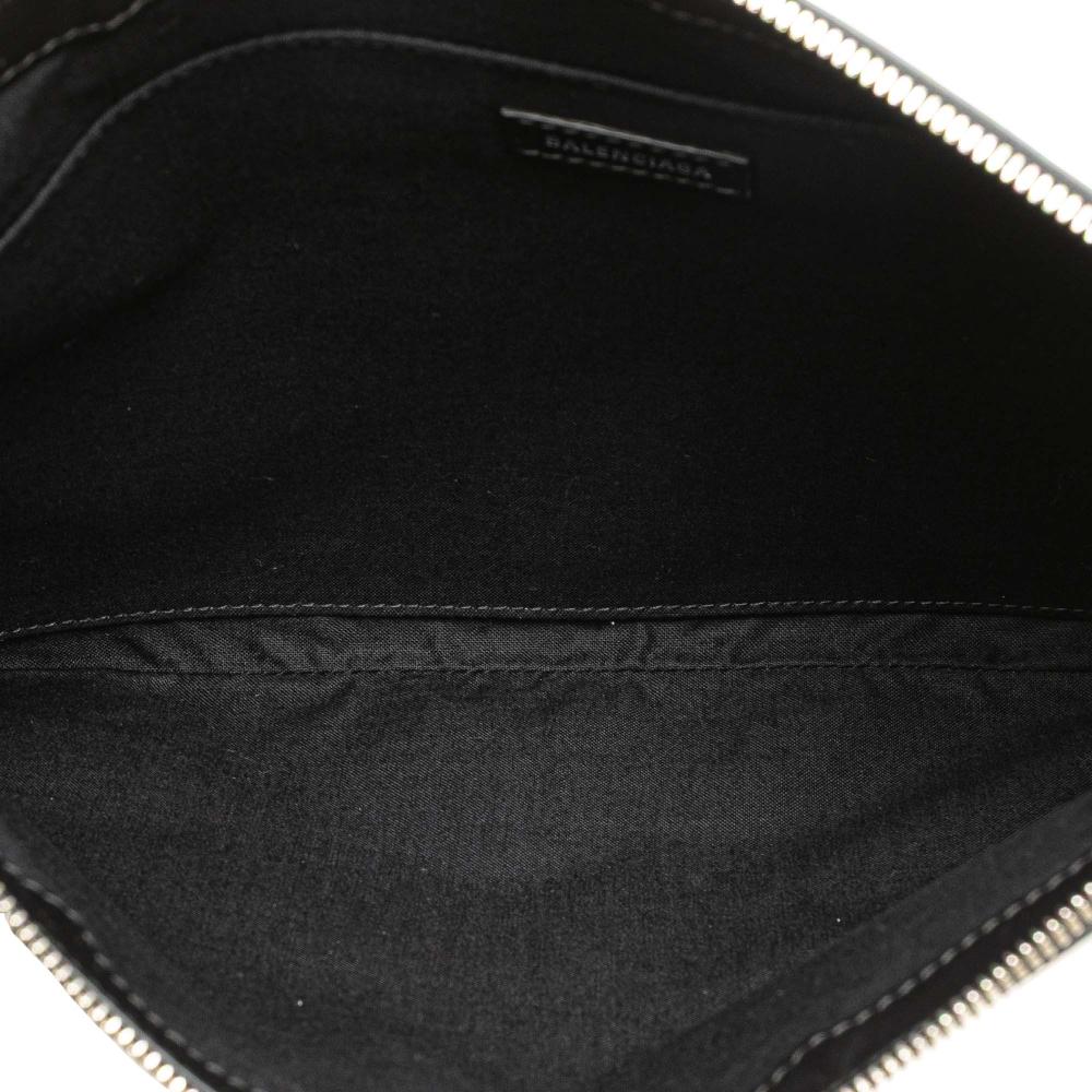 Balenciaga AB Balenciaga White Canvas Fabric M Navy Clip Clutch Italy