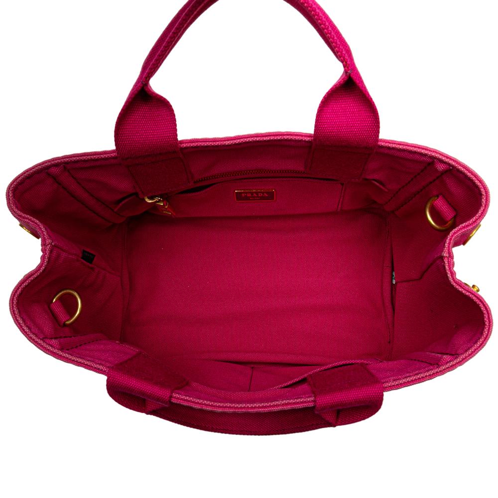 Prada B Prada Pink Hot Pink Canvas Fabric Small Canapa Logo Satchel Italy
