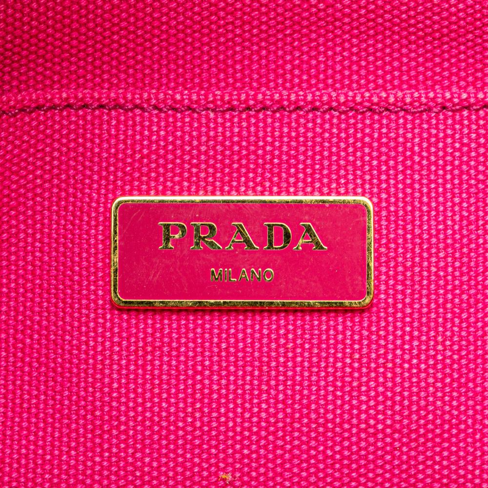 Prada B Prada Pink Hot Pink Canvas Fabric Small Canapa Logo Satchel Italy