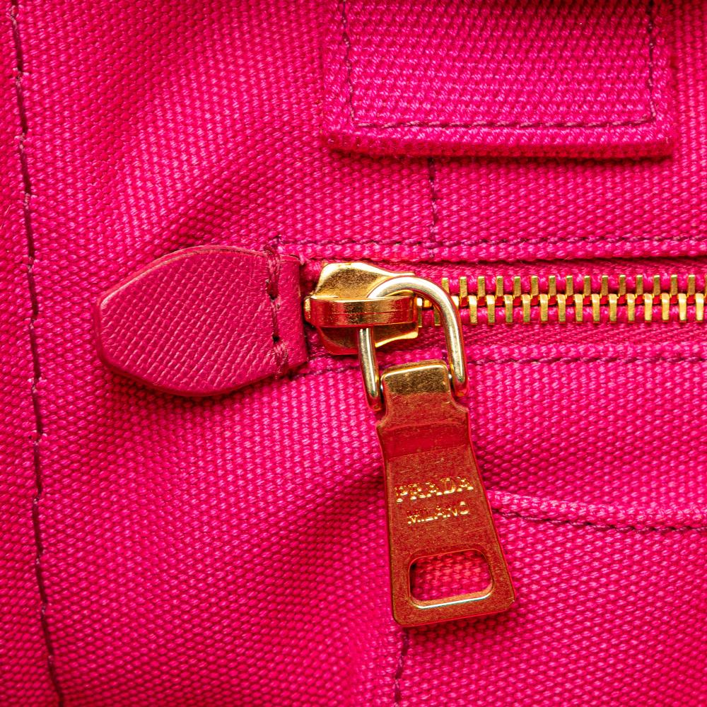 Prada B Prada Pink Hot Pink Canvas Fabric Small Canapa Logo Satchel Italy