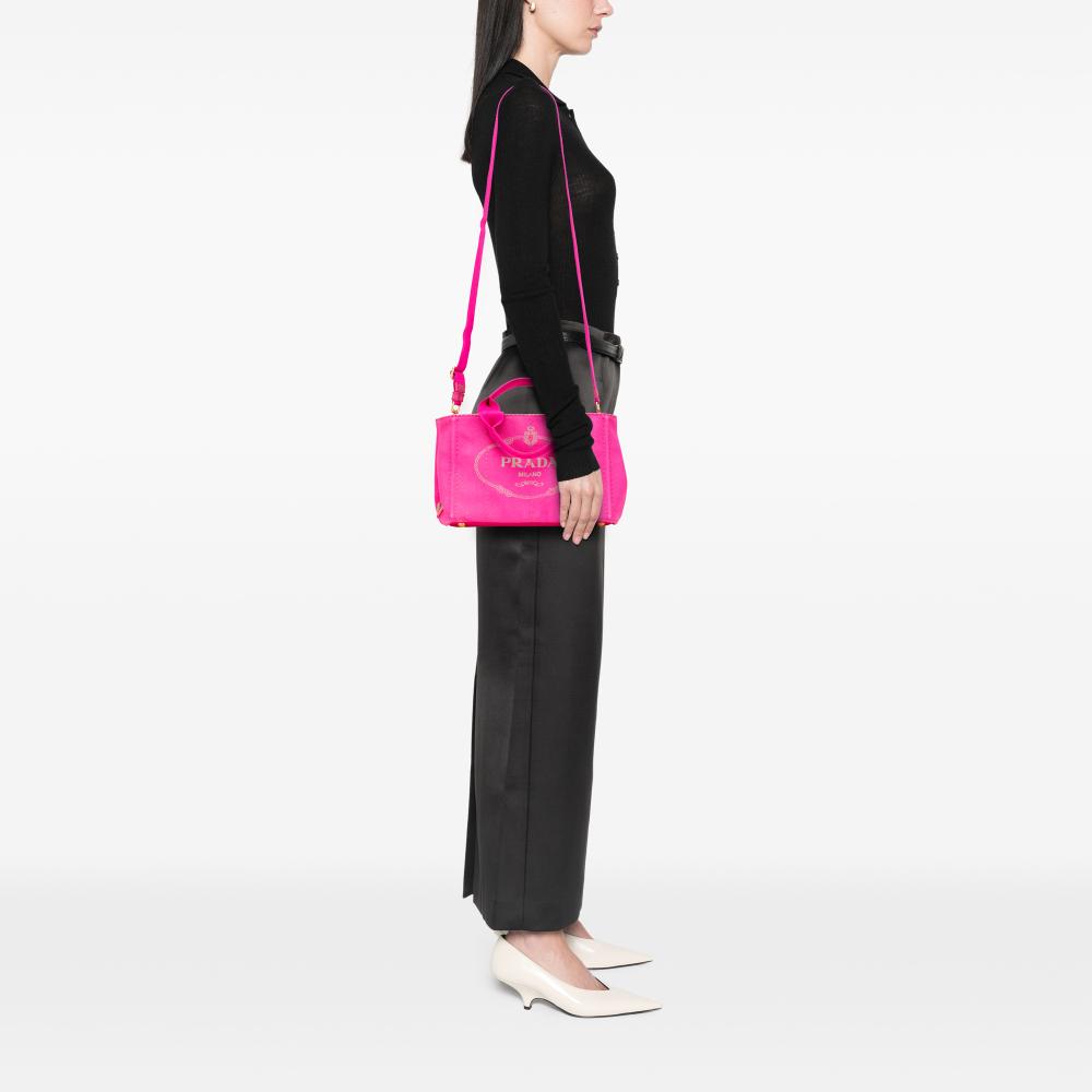 Prada B Prada Pink Hot Pink Canvas Fabric Small Canapa Logo Satchel Italy