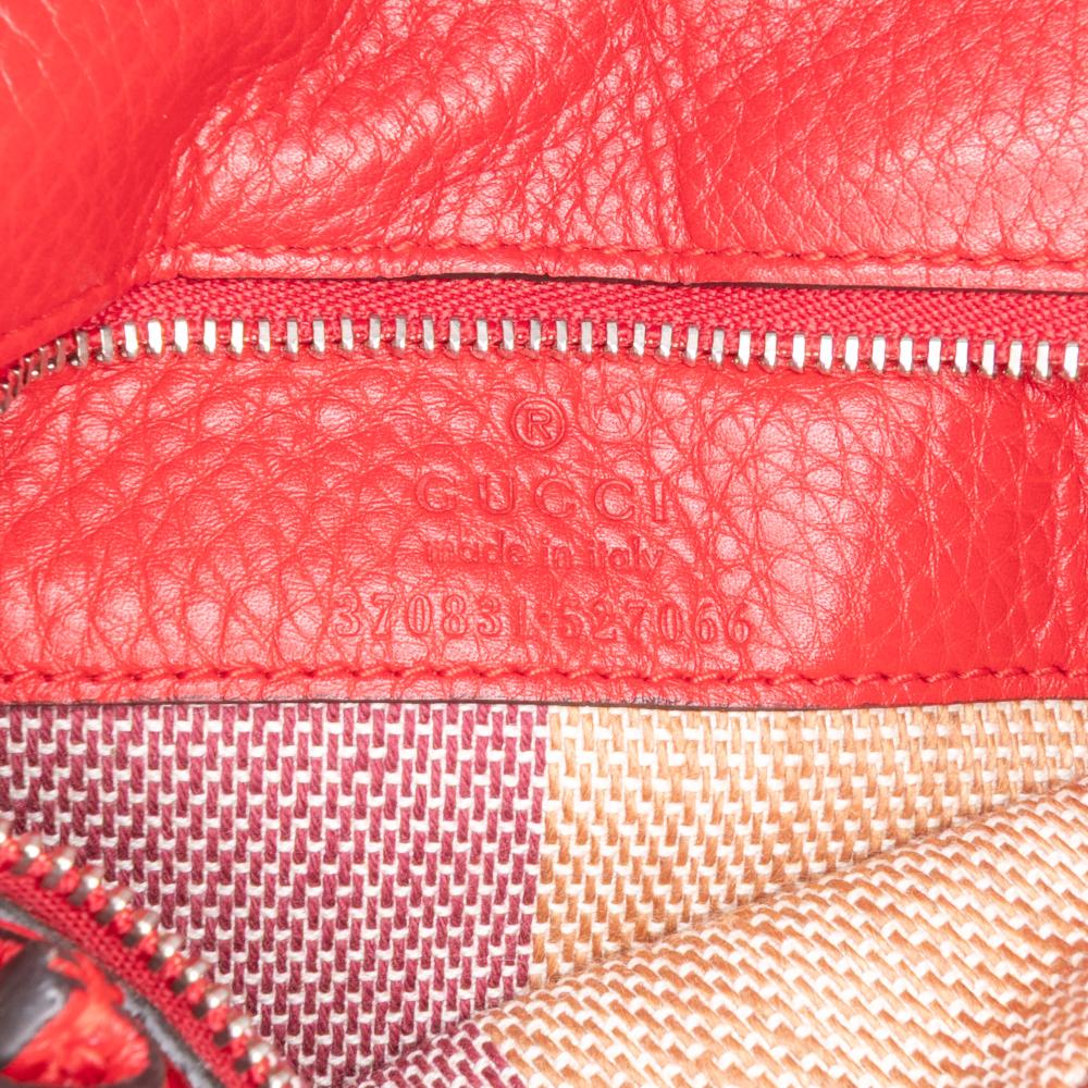 Gucci B Gucci Red Calf Leather Small Bamboo Daily Satchel Italy