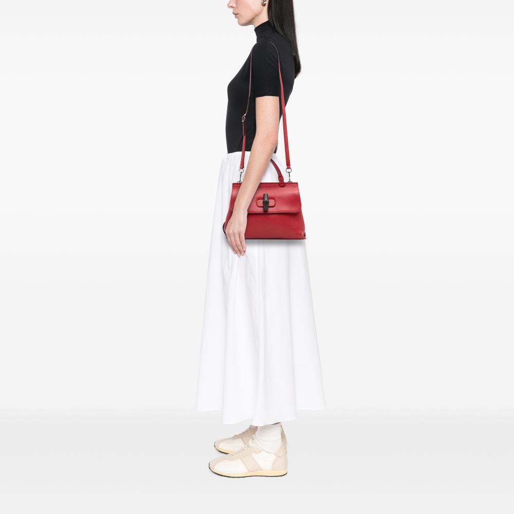 Gucci B Gucci Red Calf Leather Small Bamboo Daily Satchel Italy