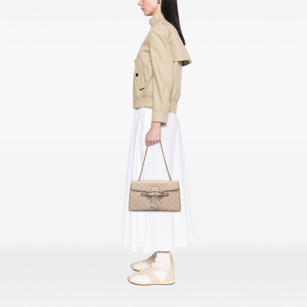 Gucci B Gucci Brown Beige Calf Leather Medium Guccissima Emily Shoulder Bag Italy