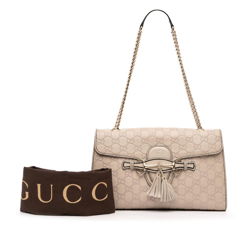 Gucci B Gucci Brown Beige Calf Leather Medium Guccissima Emily Shoulder Bag Italy