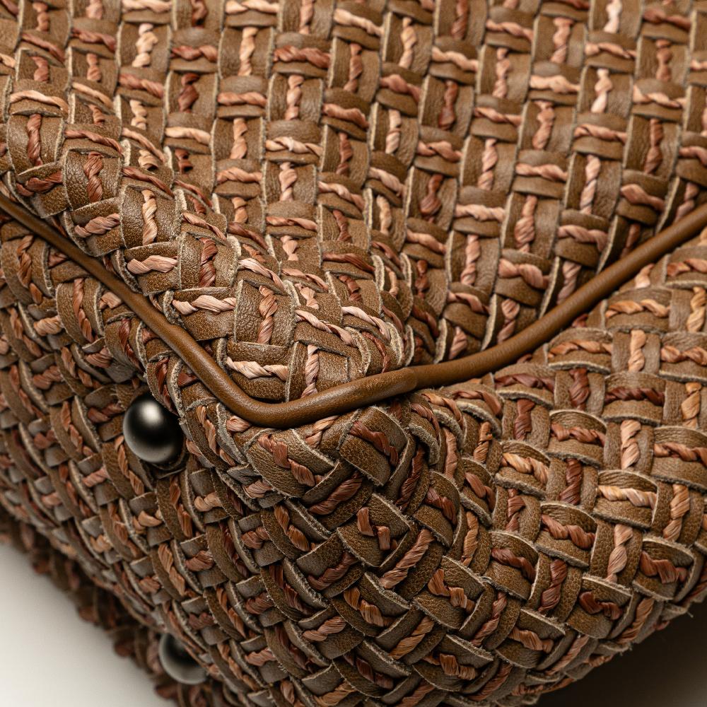 Bottega Veneta B Bottega Veneta Brown Calf Leather skin Intrecciato Paglia Tote Italy