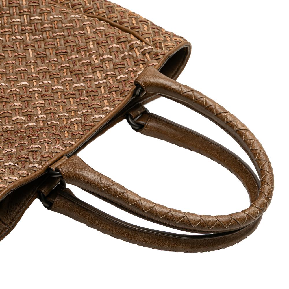 Bottega Veneta B Bottega Veneta Brown Calf Leather skin Intrecciato Paglia Tote Italy