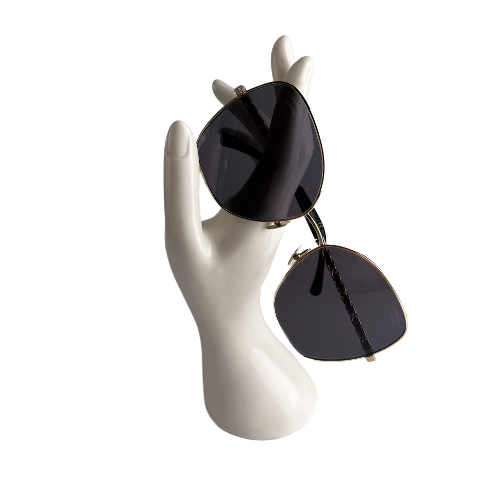 Chanel Pilot Acetate and Calfskin Quilted Square Sunglasses Black