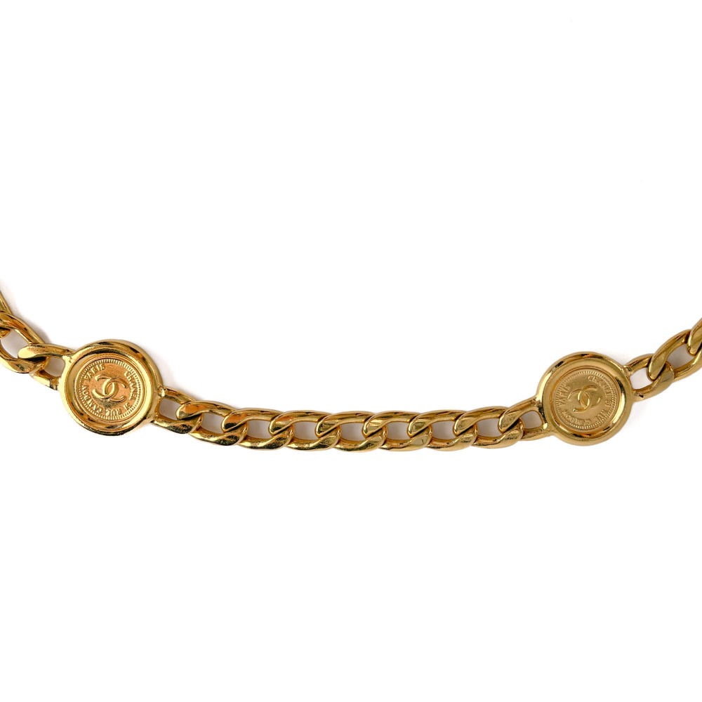 Chanel Vintage Medallion Metal Reversible Chain Belt 75 Gold