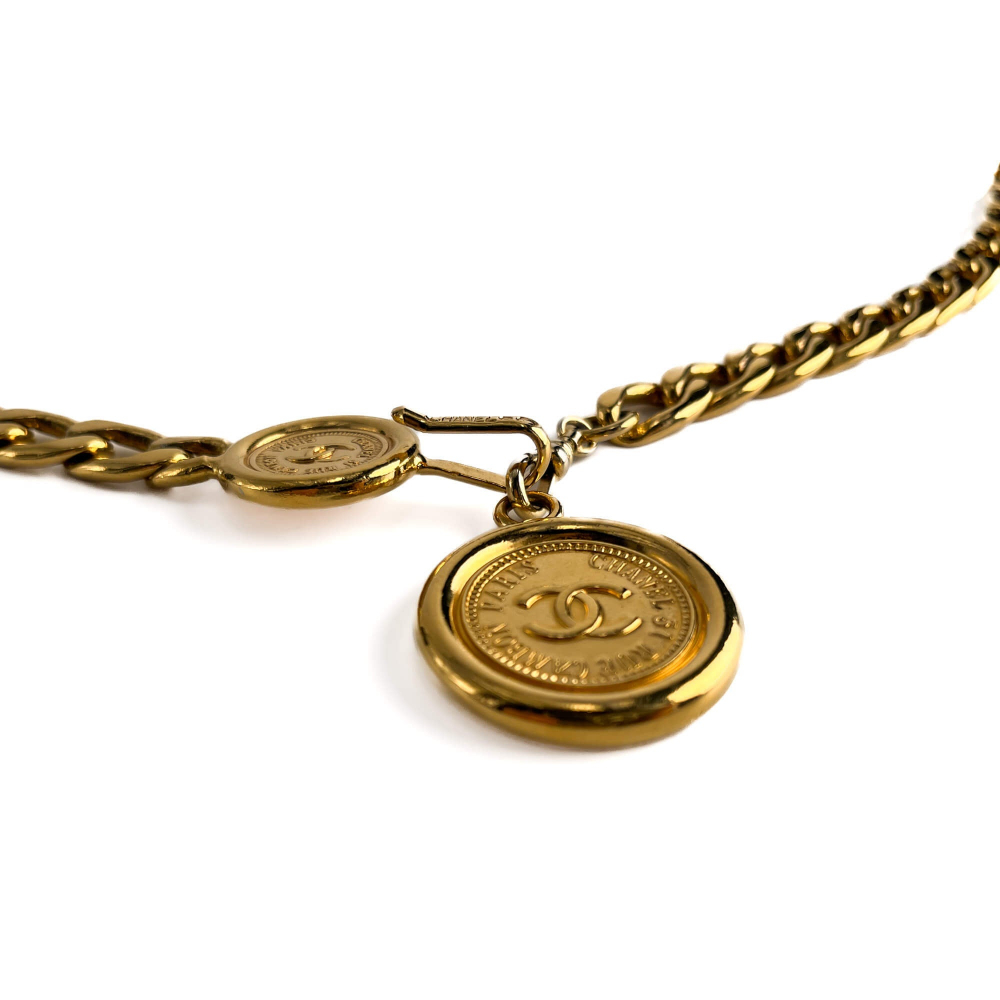 Chanel Vintage Medallion Metal Reversible Chain Belt 75 Gold
