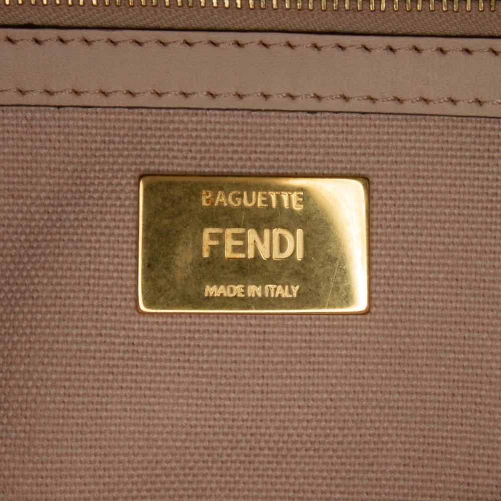 Fendi B Fendi Pink Canvas Fabric Zucca Embroidered Baguette Satchel Italy
