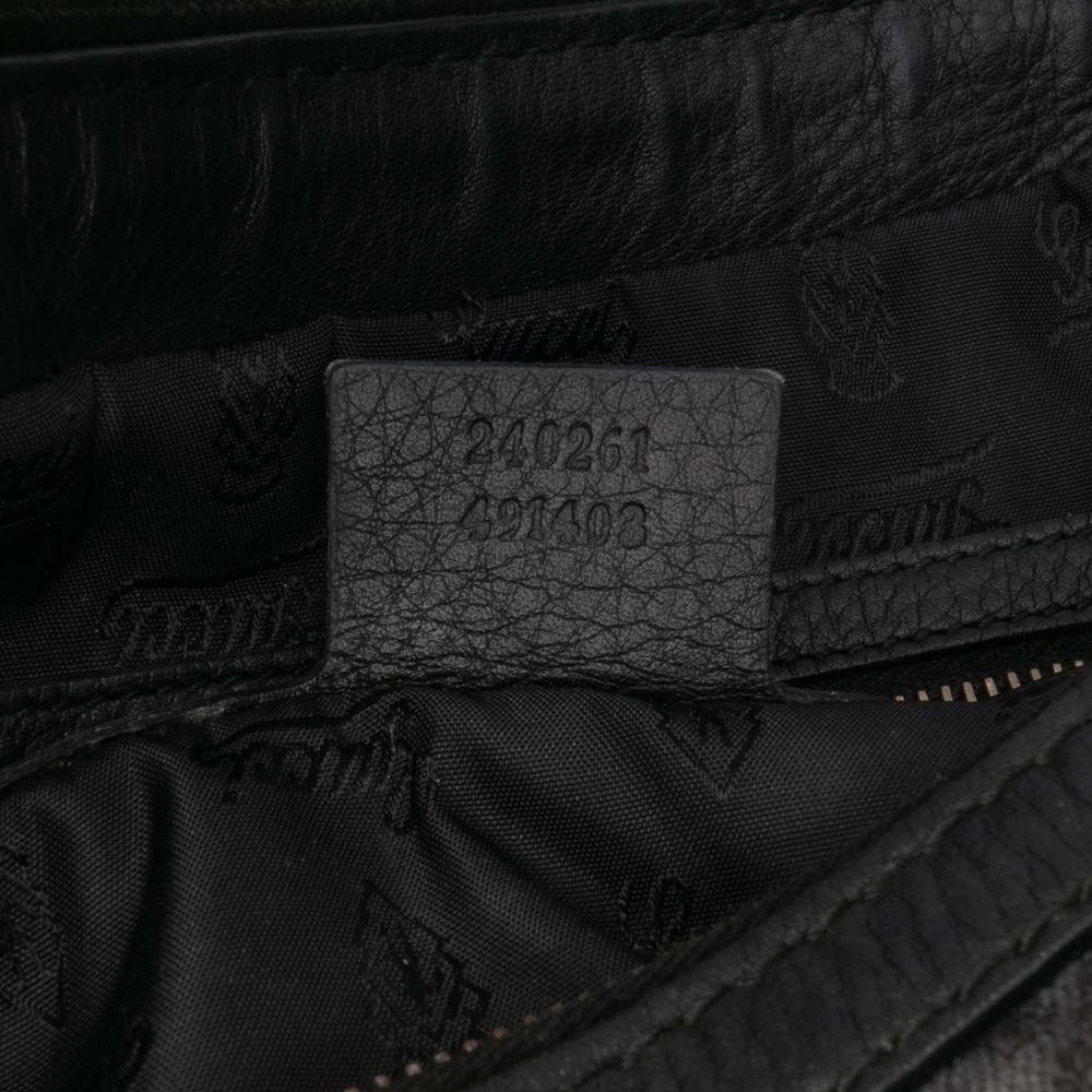 Gucci B Gucci Gray Dark Gray Canvas Fabric Medium Diamante Techno Horsebit Hobo Italy