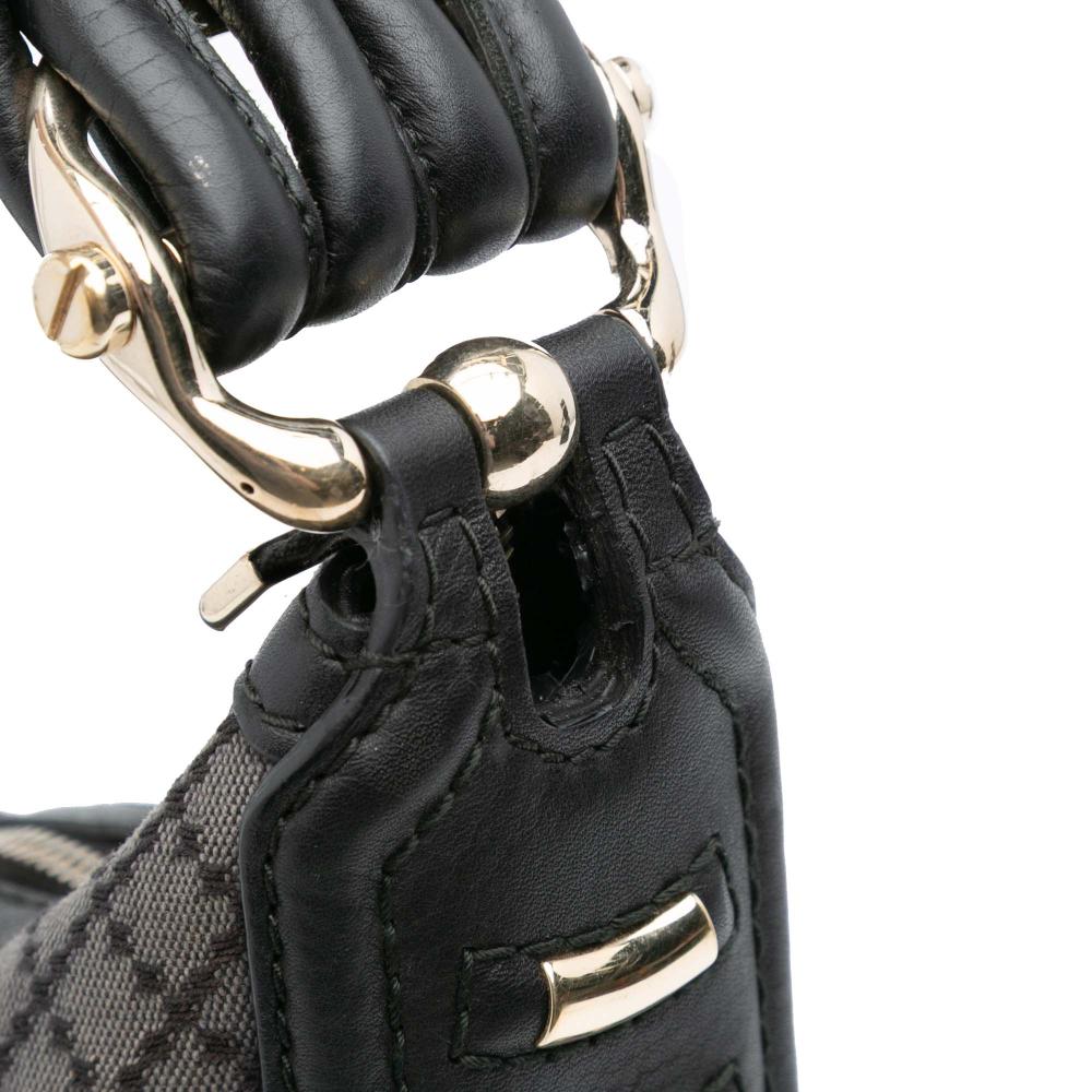 Gucci B Gucci Gray Dark Gray Canvas Fabric Medium Diamante Techno Horsebit Hobo Italy