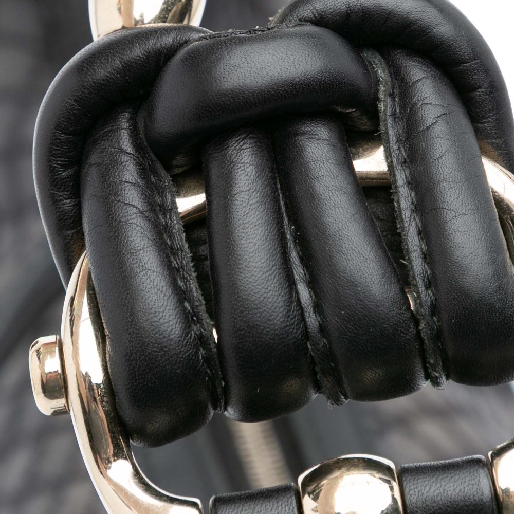 Gucci B Gucci Gray Dark Gray Canvas Fabric Medium Diamante Techno Horsebit Hobo Italy