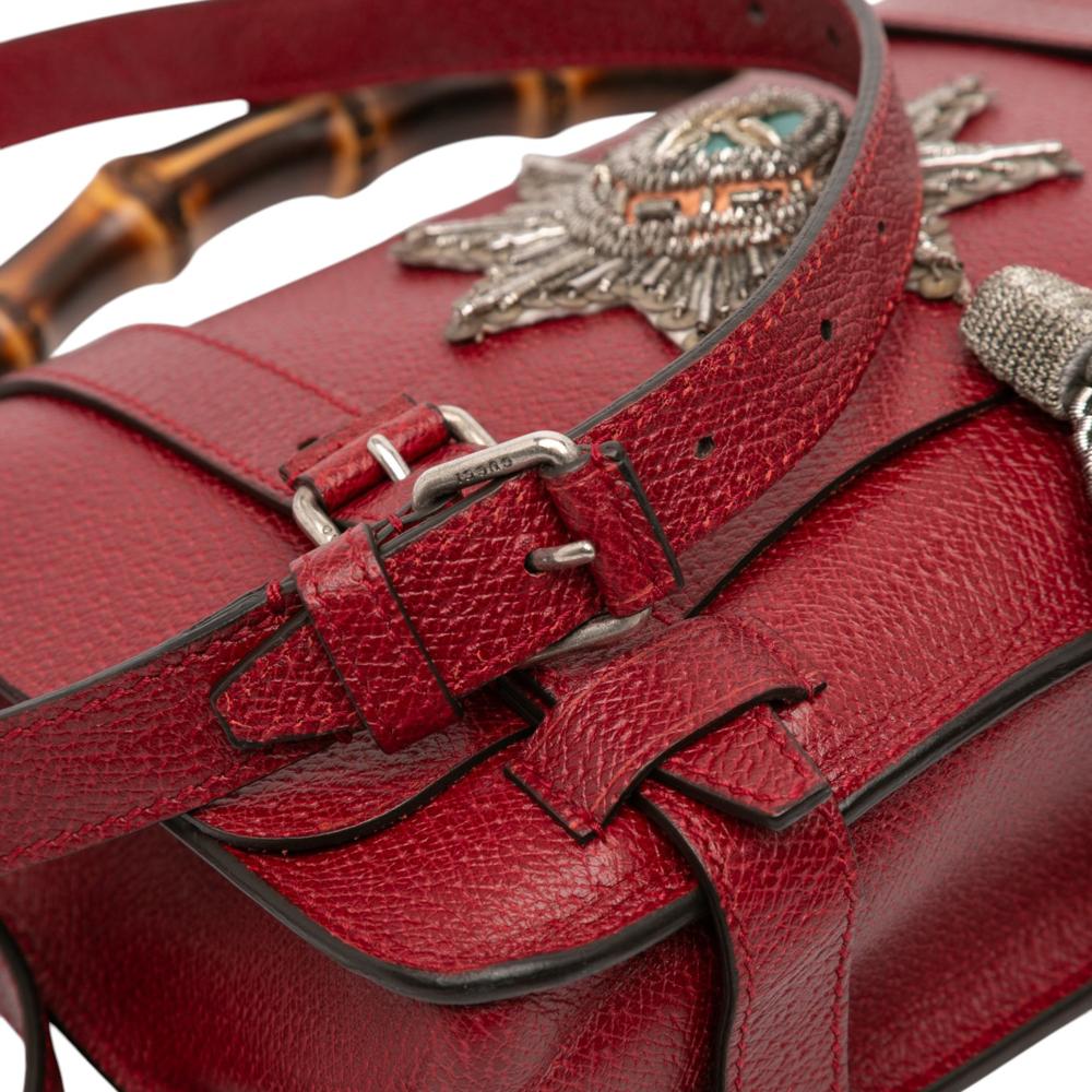Gucci B Gucci Red Calf Leather Bamboo Convertible Top Handle Bag Italy