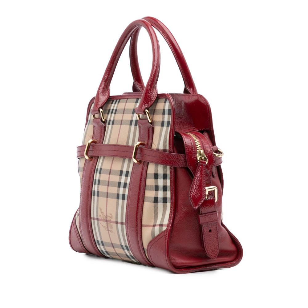 Burberry B Burberry Brown Beige with Red Coated Canvas Fabric Haymarket Check Minford Portrait Satchel Italy