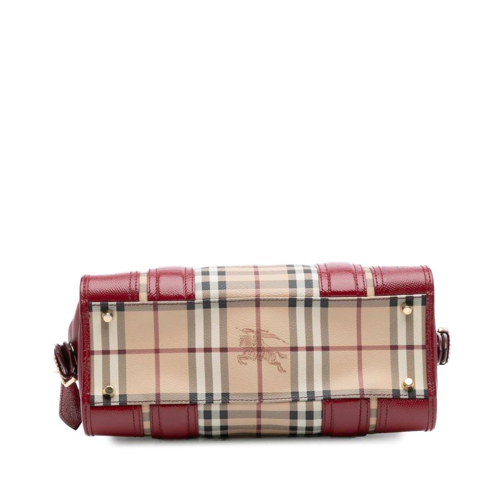 Burberry B Burberry Brown Beige with Red Coated Canvas Fabric Haymarket Check Minford Portrait Satchel Italy