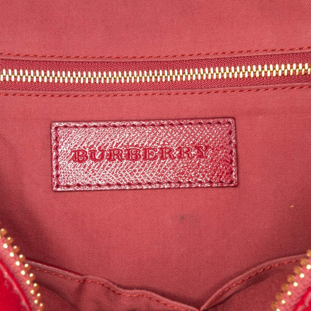 Burberry B Burberry Brown Beige with Red Coated Canvas Fabric Haymarket Check Minford Portrait Satchel Italy