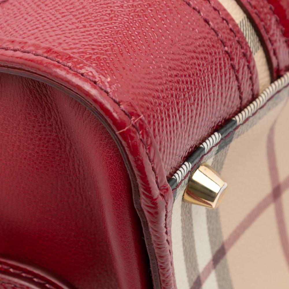 Burberry B Burberry Brown Beige with Red Coated Canvas Fabric Haymarket Check Minford Portrait Satchel Italy