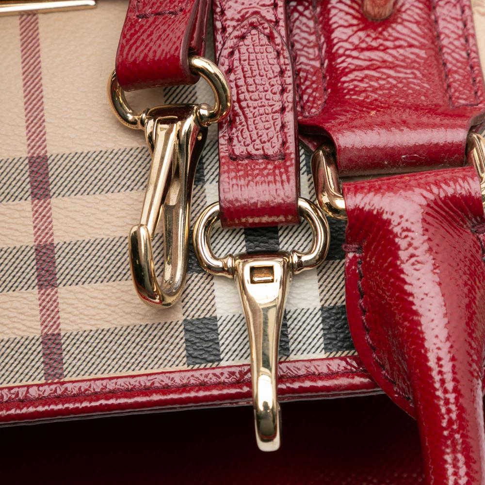 Burberry B Burberry Brown Beige with Red Coated Canvas Fabric Haymarket Check Minford Portrait Satchel Italy