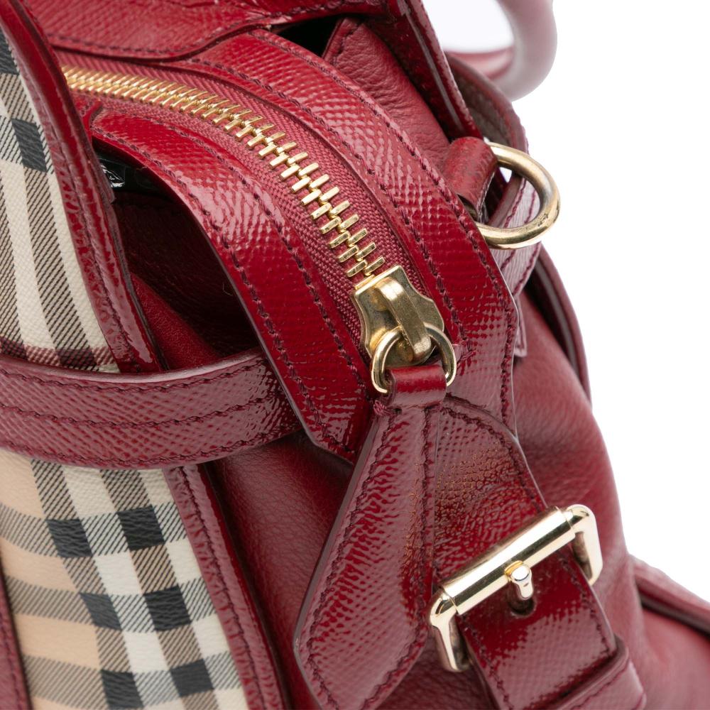 Burberry B Burberry Brown Beige with Red Coated Canvas Fabric Haymarket Check Minford Portrait Satchel Italy