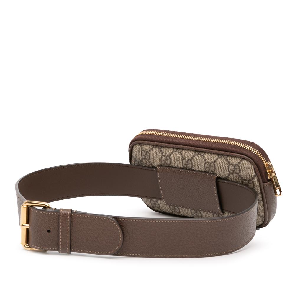Gucci AB Gucci Brown Beige Coated Canvas Fabric Small GG Supreme Web Ophidia Belt Bag Italy