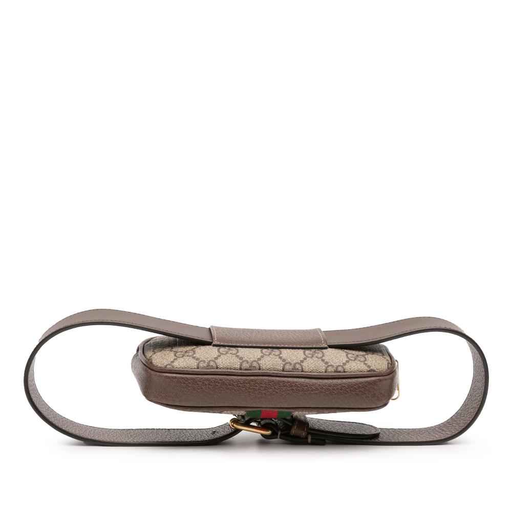 Gucci AB Gucci Brown Beige Coated Canvas Fabric Small GG Supreme Web Ophidia Belt Bag Italy