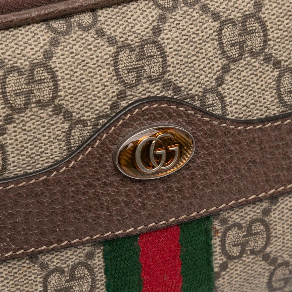 Gucci AB Gucci Brown Beige Coated Canvas Fabric Small GG Supreme Web Ophidia Belt Bag Italy
