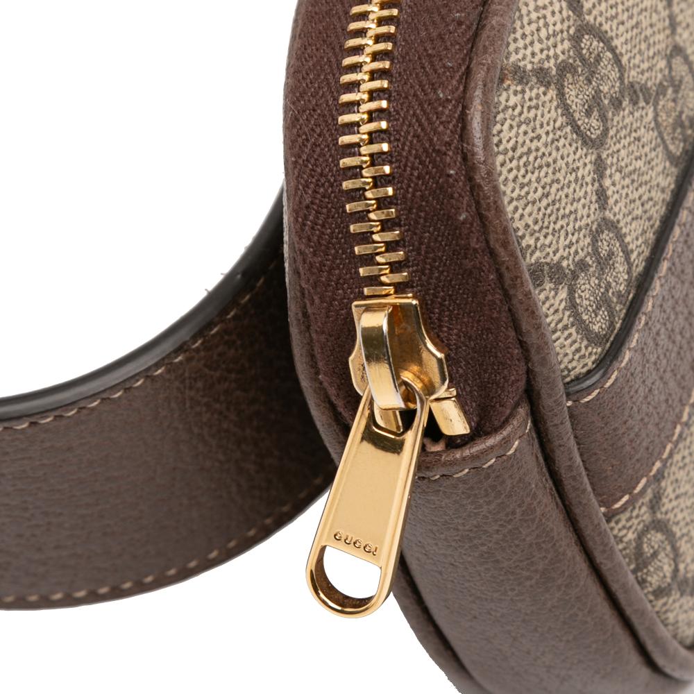 Gucci AB Gucci Brown Beige Coated Canvas Fabric Small GG Supreme Web Ophidia Belt Bag Italy