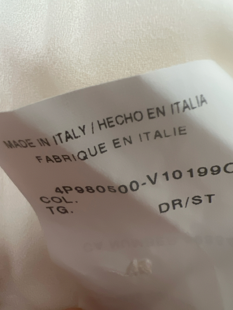 Valentino Weiß/cremefarbenes Seidenrüschenkleid mit Halsausschnitt