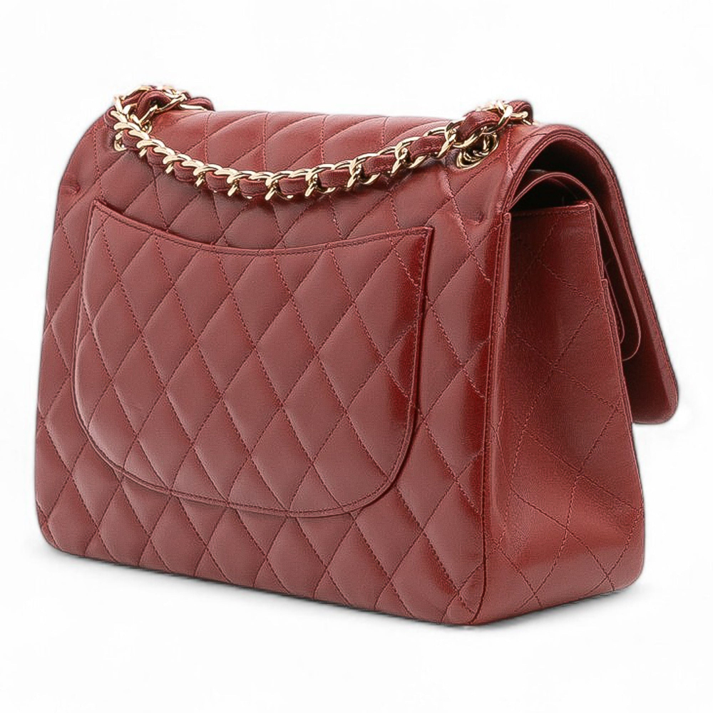 Chanel Classic Double Flap Jumbo Lambskin Leather Matelassè Handbag Red