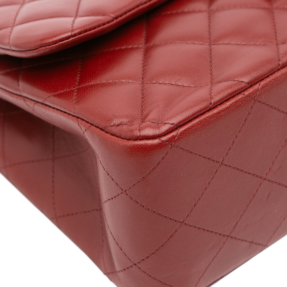 Chanel Classic Double Flap Jumbo Lambskin Leather Matelassè Handbag Red