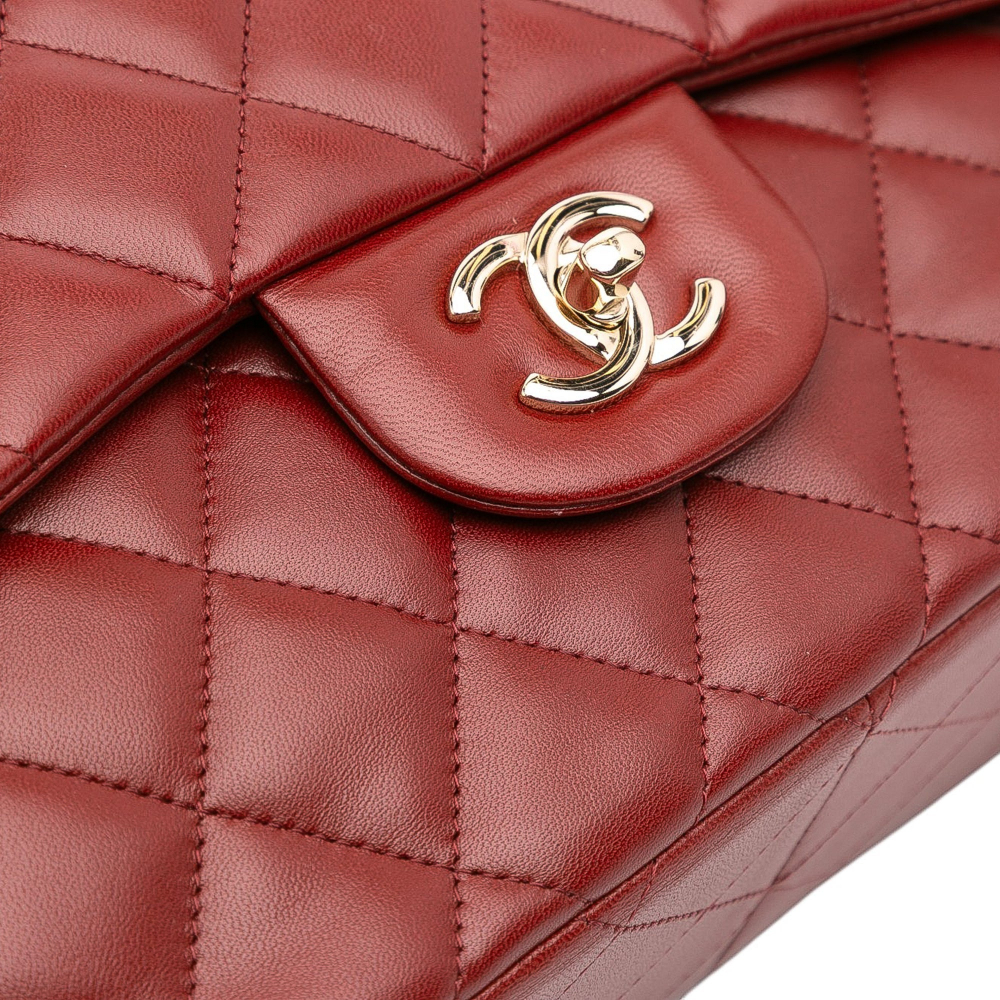 Chanel Classic Double Flap Jumbo Lambskin Leather Matelassè Handbag Red