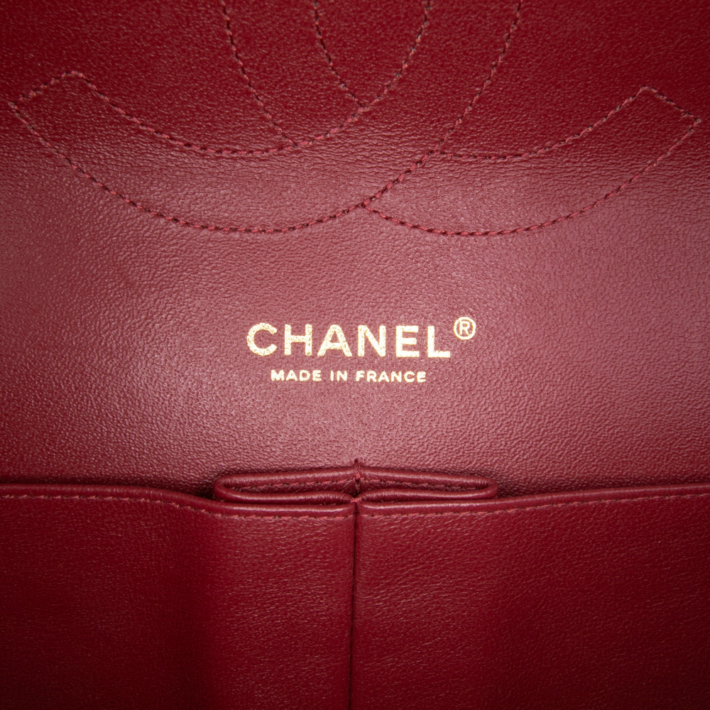 Chanel Classic Double Flap Jumbo Lambskin Leather Matelassè Handbag Red