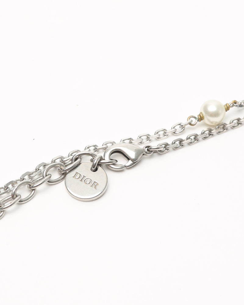 Christian Dior Logo Charm and Pearl Necklace