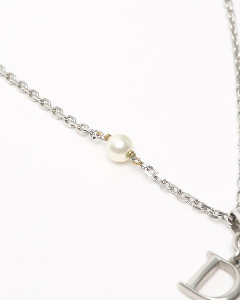 Christian Dior Logo Charm and Pearl Necklace