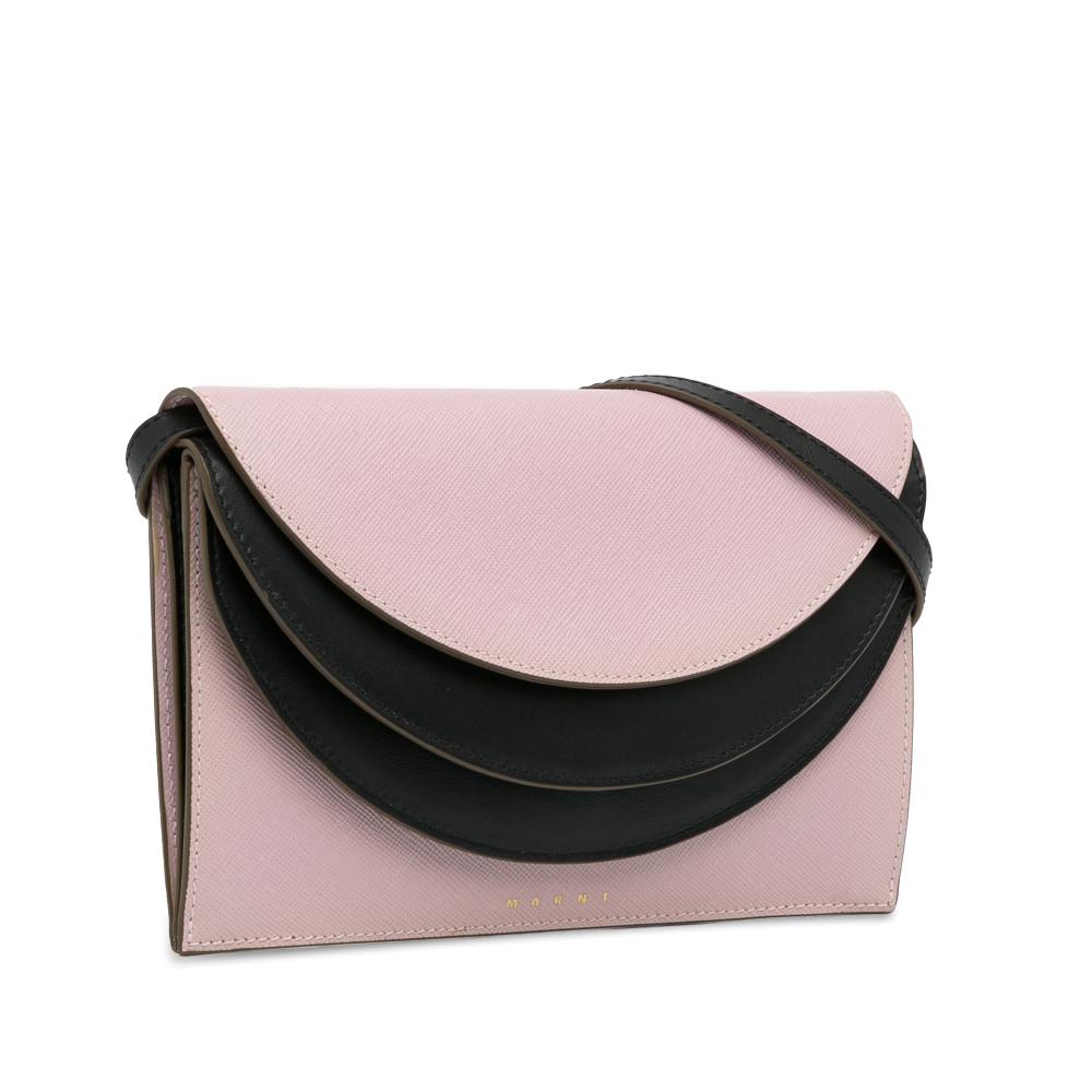 Marni AB Marni Pink Light Pink Calf Leather Triple Flap Crossbody Italy