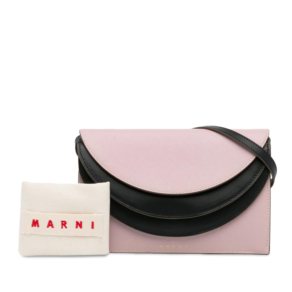 Marni AB Marni Pink Light Pink Calf Leather Triple Flap Crossbody Italy