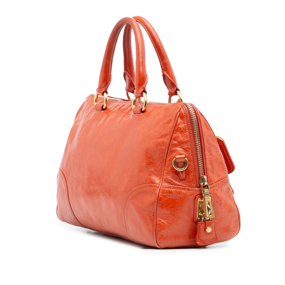 Prada B Prada Orange Calf Leather Vitello Shine Bauletto Satchel China
