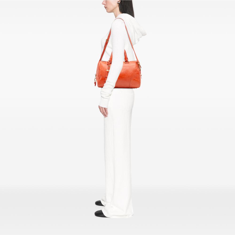 Prada B Prada Orange Calf Leather Vitello Shine Bauletto Satchel China