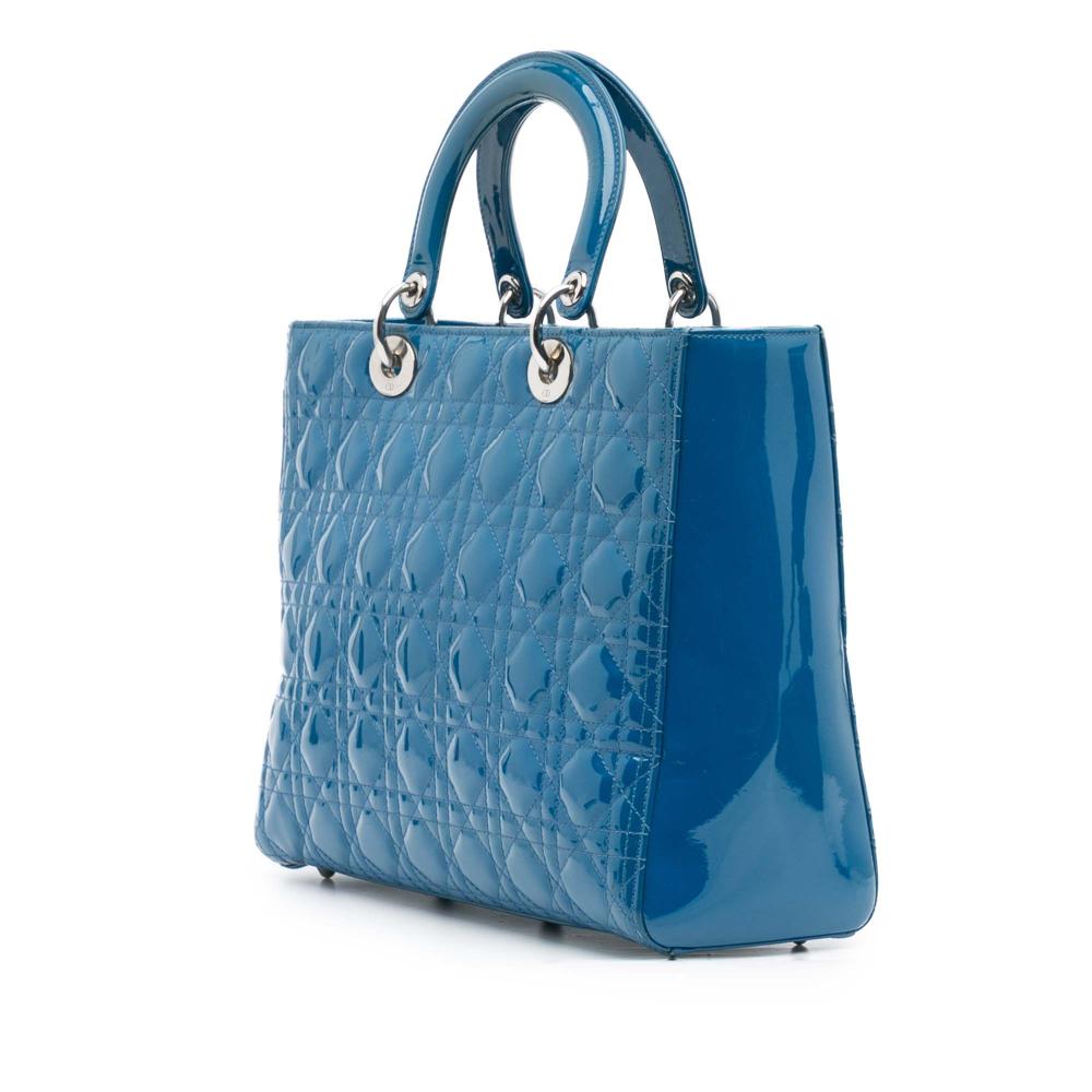 Christian Dior B Dior Blue Patent Leather Leather Large Patent Cannage Lady Dior Italy